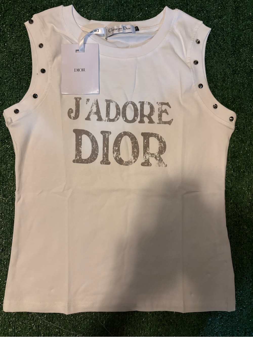 Dior White J'Adore Logo Tank with Silver Stud Accents SIZE M